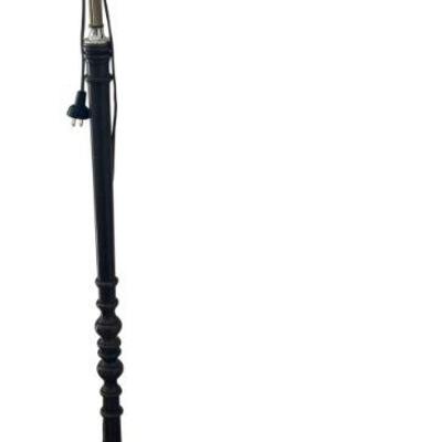 Vintage 57" Wood And Brass Floor Lamp With Shade