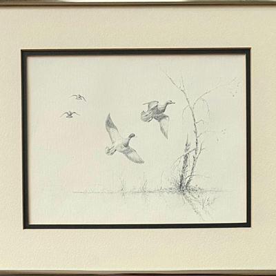 Original Signed V. Scott Ducks In Flight In Silver Tone Frame And Glass Front