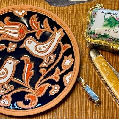 Bonis Greece Handmade Dish - Trinket Box & Vintage Hammer Pocket Knife