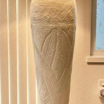 Large Vintage Ceramic Leaf Pattern Floor Lamp With White Shade