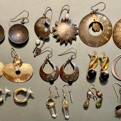 Vintage Boho Brass And Silver Tone Earrings - Moon Stars - Gold Filled 