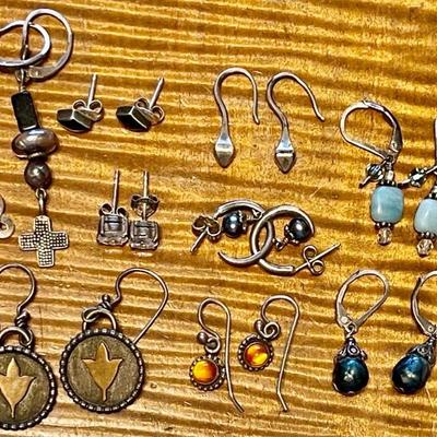 Sterling Silver Earrings - Pearl - Bead - Stone - Total Weight 24.03 Grams