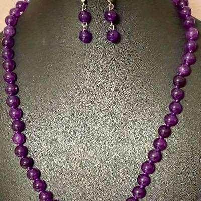 Amethyst Bead 18 Inch Necklace And Earrings