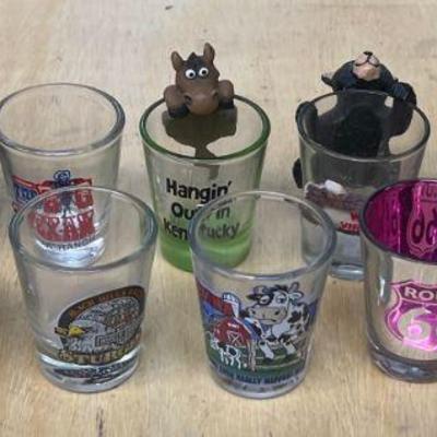 (12) Collectible Shot Glasses - Route 66, Harley Davidson, Las Vegas, Kentucky, Texas, Arizona