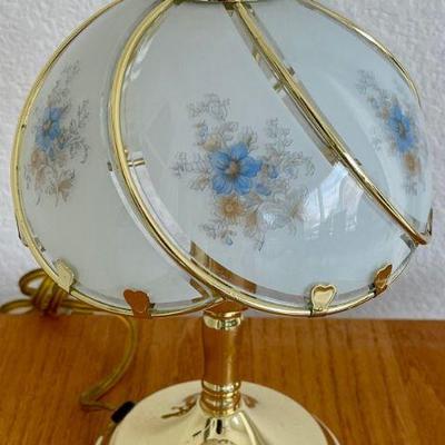 Vintage Painted Floral Glass Shade 3 Way Touch Table Lamp