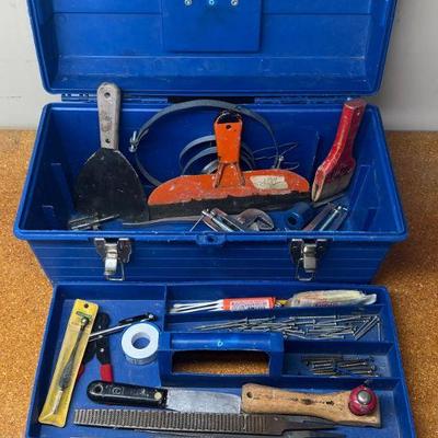Tuff-box Plastic Tool Box With Assorted Hand Tools And Hardware - Files, Chisels, Pocket Knife, And More