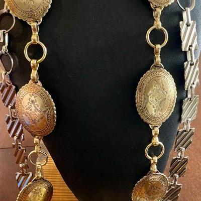 (2) Vintage 1960's Gold And Silver Tone Metal Belts