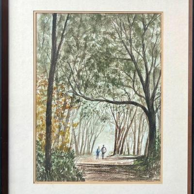 22" X 27" Original Signed V. Scott Pencil And Watercolor " The Hiker" 1973 With Glass Front