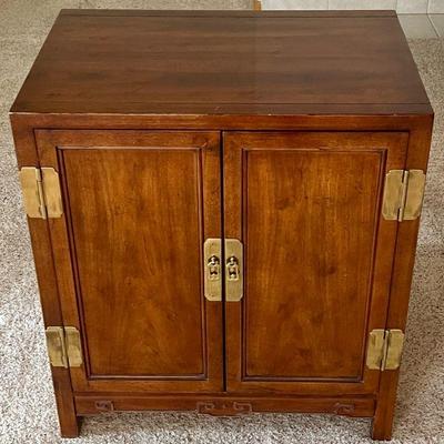 Mid Century 2 Door Cabinet With Adjustable Shelves And Brass Hinges And Pulls