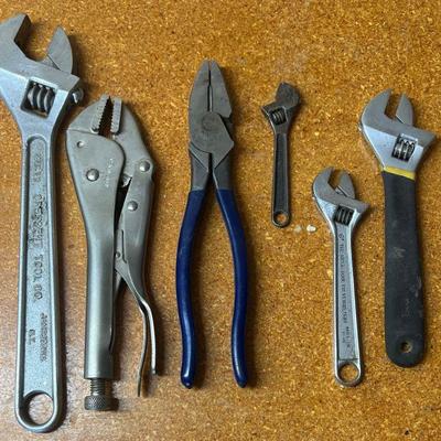Pair Of Kline Lineman Pliers With Assorted Locking And Adjustable Wrenches