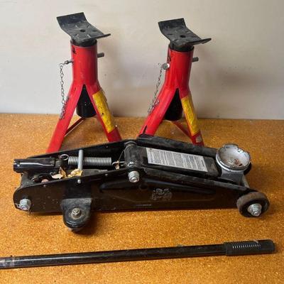 1 1/2 Ton Floor Jock And A Pair Of 3000 Pound Jack Stands