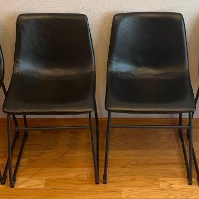 Set Of (4) Locker Edison Furniture Company Black Faux Leather Chairs