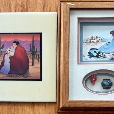 Laberne Elliott Santa Clara Pottery Small Print With 3D Pot And A RC Gorman Tile