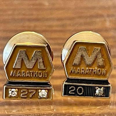 (2) 10k Gold Marathon Pins With Diamonds 20 And 27 Year - Without Backs 3.35 Grams Total