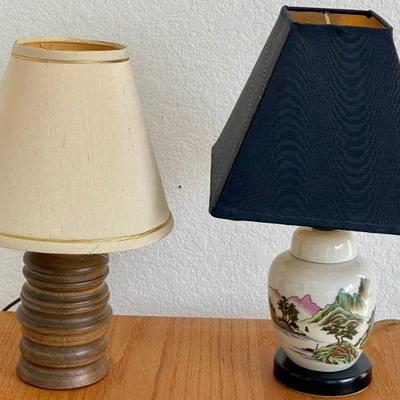 (2) Small Vintage Table Lamps - (1) Ceramic, (1) Turn Base