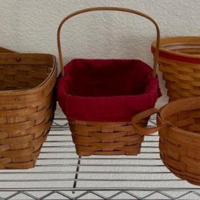 Vintage Longaberger Hand Woven Basket Lot - (3) Handled, (1) With Liner - Dresden, OH