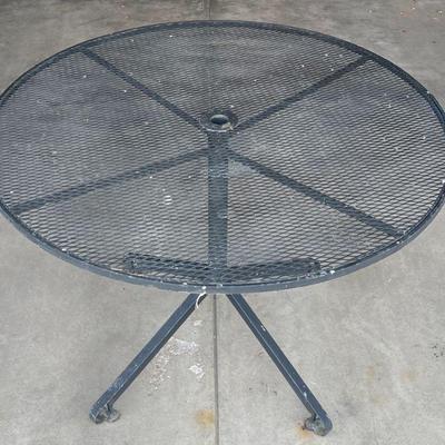 Solid Wrought Iron Outdoor Round Patio Table With Umbrella Slot