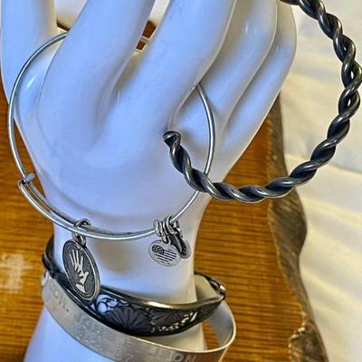 POW John Ellison Silver Tone 1967 Bracelet - Alex & Ani - Silver Twist Cuff & Sterling Filigree Cuff