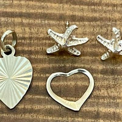 Pair Of 14k Gold Starfish Earrings And (2) 14k Gold Heart Pendants - 1.44 Grams Total