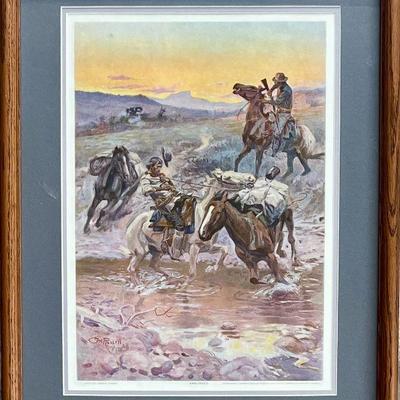 CM Russell " Ambush" Framed Print With Glass Front