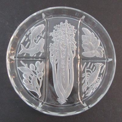 Etched Glass 5-Section Relish Cruditè Dish - 10½" Diameter