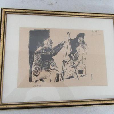 Signed Numbered Framed Vintage 1954 Pablo Picasso Verve Portfolio "Human Comedy" Lithograph - 17" x 13" - With COA