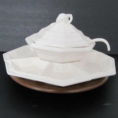 Vintage MCM Marsh California Pottery Tureen & Crudité Lazy Susan 8-Piece Set