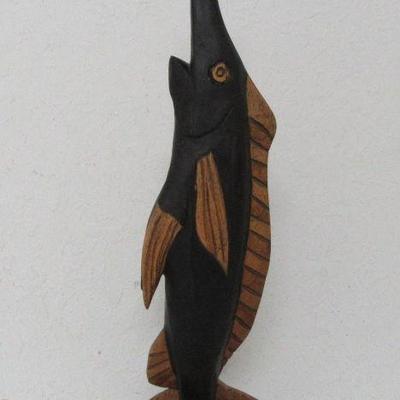 Signed Vintage 1999 Hand Carved Wood Swordfish Sculpture by Jamia - 22