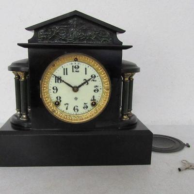 Antique Victorian Ansonia Enameled Cast Iron Mantle Clock