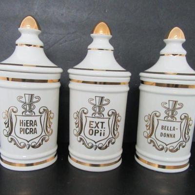 Vintage Owens Illinois Set of 3 Porcelain Apothecary Jars - 4" Diameter x 9½" Tall (6" without Lid)