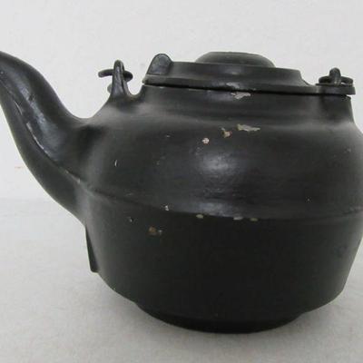Antique 1800s Cast Iron Swivel Lid Bale Handle Tea Pot #7