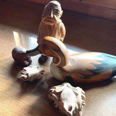 Carved wood duck decoy other figurines