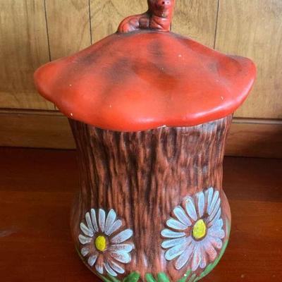 Vintage hand painted mushroom decanter cookie jar