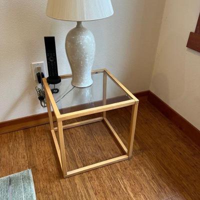 Wood frame glass side table