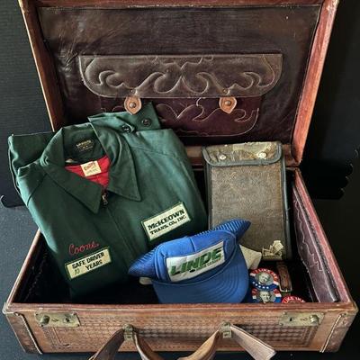 As111 vintage tooled leather suitcase and more