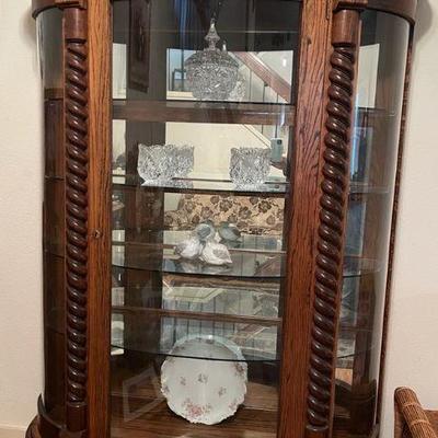 As191v vintage wood curved claw foot china cabinet