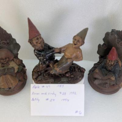 3 Tom Clark Gnomes, Signed. "Able", "Rover and Cindy", and "Betty".
