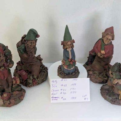 Five Tom Clark Gnomes Signed. "Holly", "Yule", "Cheer", "Noel", and "Bean"