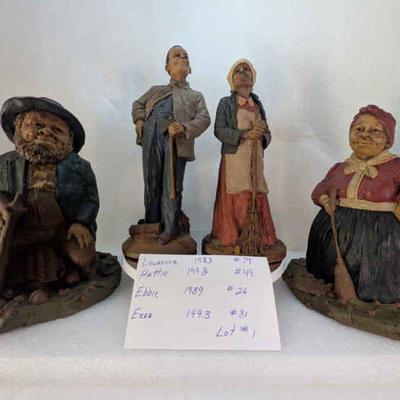 Four Tom Clark Gnomes. "Lawrence", "Hattie", "Ebbie", and "Ezra". All signed by Tom...