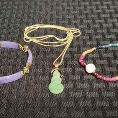 14k Gold Embellished Stone Jewelry And Chain