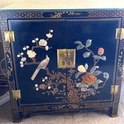 Black laquer asian wood carved cabinet 1