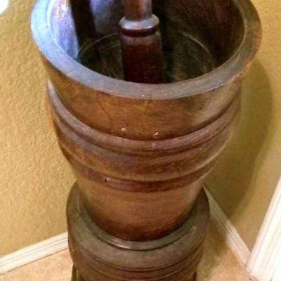 Tribal wood carved mortar pedestal