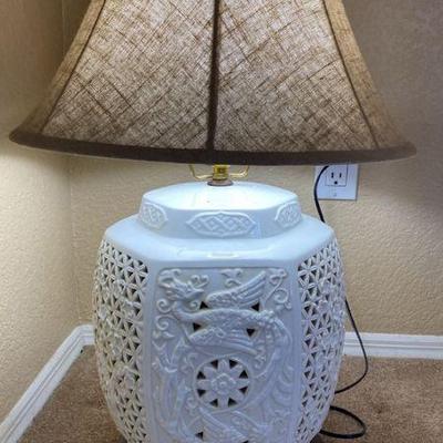 Vintage reticulated dragon lamp