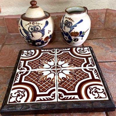 Vintage tonala mexico sugar creamer & tile trivet