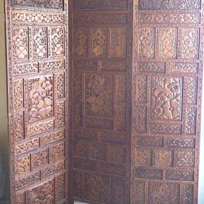 Vintage asian hand carved wood wall partition