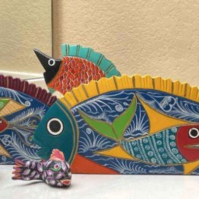 Hand carved painted wood fish