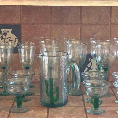 Hand blown cactus margarita picture matching glasses