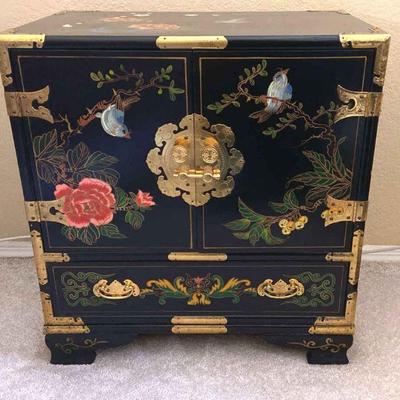 Black laquer asian handpainted side table chest #3