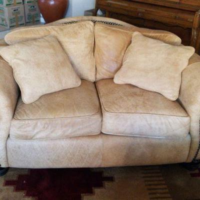 Heritage camel toned faux leather loveseat 1