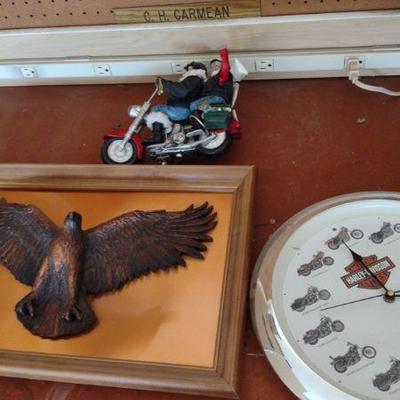 Motorcycle santa harley davidson clock, copper eagle